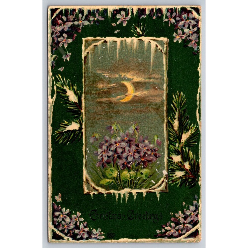 Vintage 1908 Christmas Postcard Claremont SD South Dakota Violets Flowers Germ